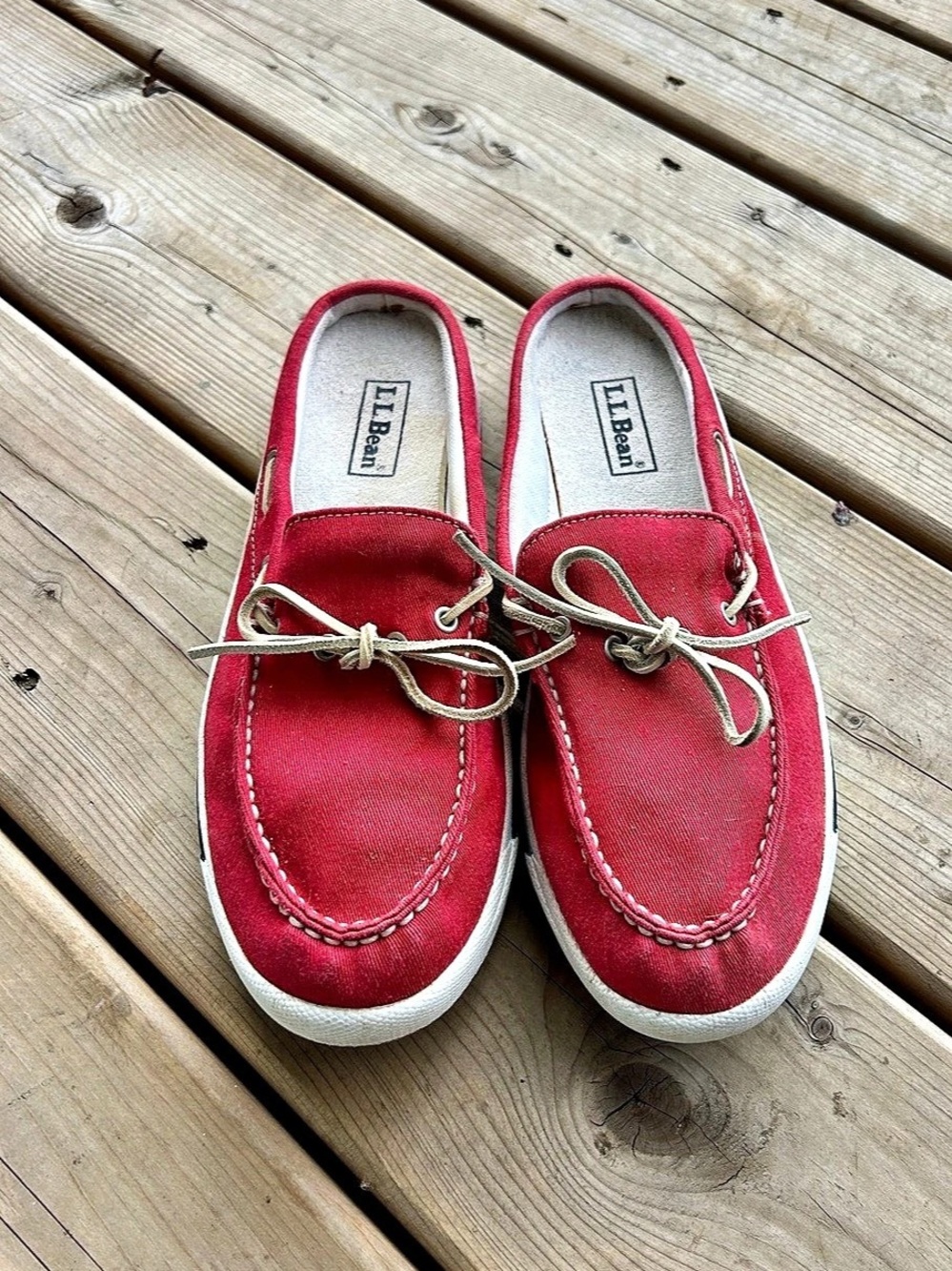 L.L.Bean Topsider Red Cotton Canvas Slip-on Boat Shoes US 9